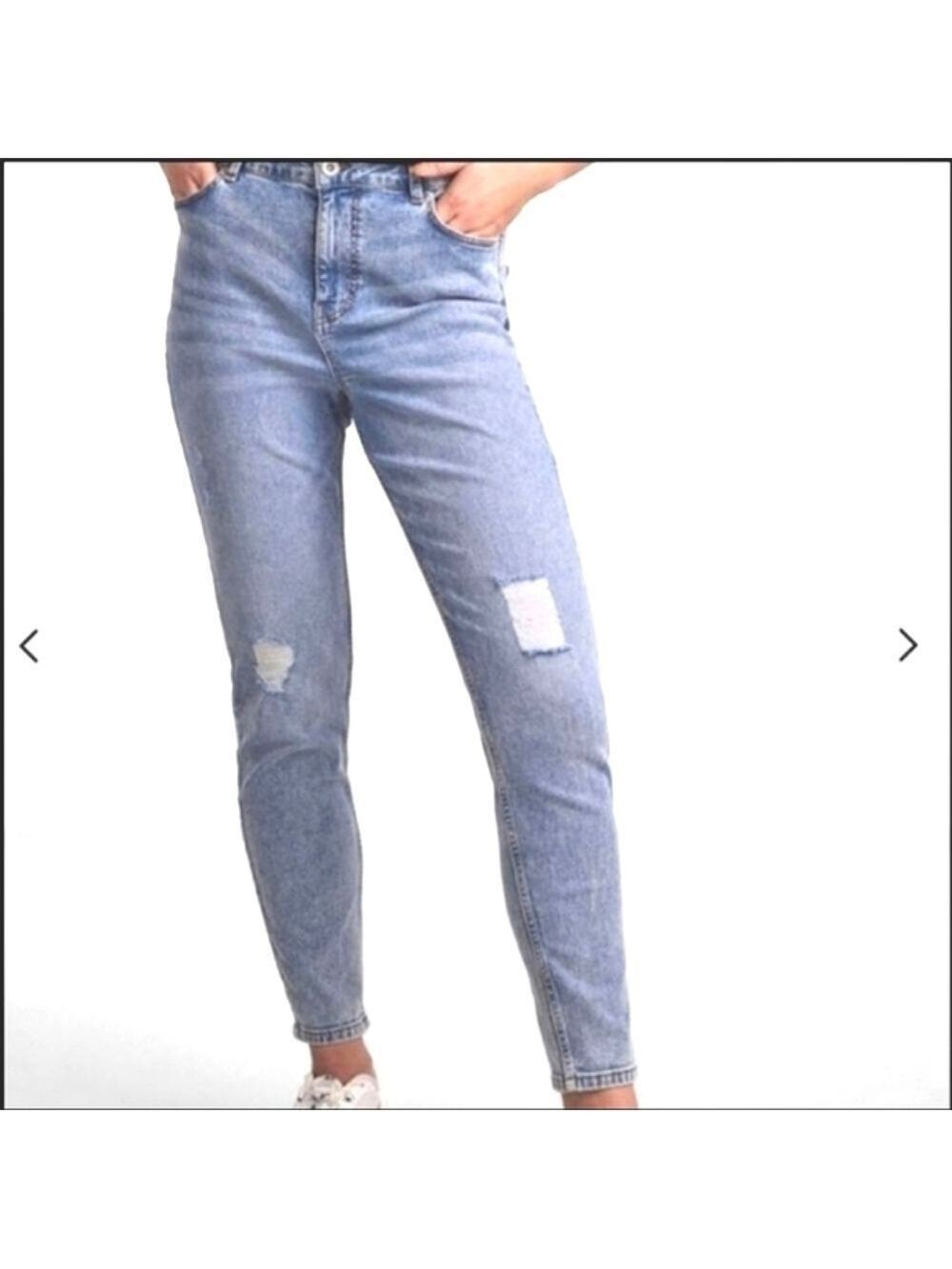 PIECES Pckesia Mom High Waist Ankle Distressed Light Wash Straight Leg Jeans XS